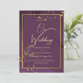 DEEP PAARSE GOLD LEAVES Wedding Invite Kaart (Staand voorkant)