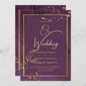 DEEP PAARSE GOLD LEAVES Wedding Invite Kaart (Voorkant / Achterkant)