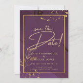 DEEP PAARSE GOLD LEAVES Wedding Invite Kaart (Voorkant)