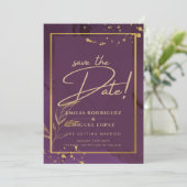 DEEP PAARSE GOLD LEAVES Wedding Invite Kaart (Staand voorkant)