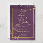 DEEP PAARSE GOLD LEAVES Wedding Invite Kaart (Voorkant)