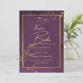DEEP PAARSE GOLD LEAVES Wedding Invite Kaart (Staand voorkant)