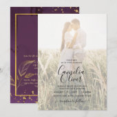 DEEP PAARSE GOLD LEAVES Wedding Invite Kaart (Voorkant / Achterkant)