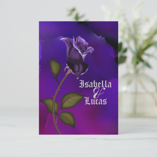 Deep Paarse Gothic Roos bruiloft Kaart (Staand voorkant)