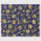 Deep Paarse & gouden bloemdamast patroon Cadeaupapier (Vlak)