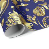 Deep Paarse & gouden bloemdamast patroon Cadeaupapier (Rol Hoek)