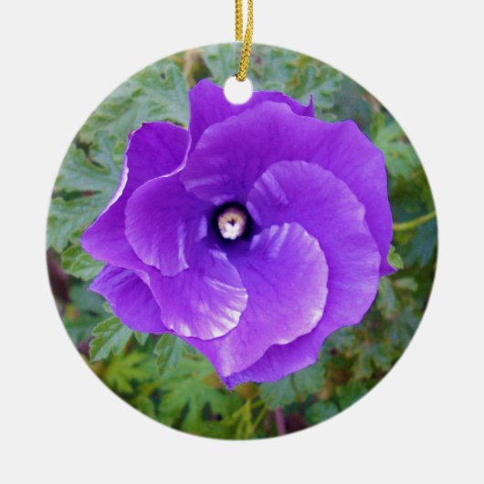 Deep Paarse Hibiscus Flower, Keramisch Ornament (Voorkant)