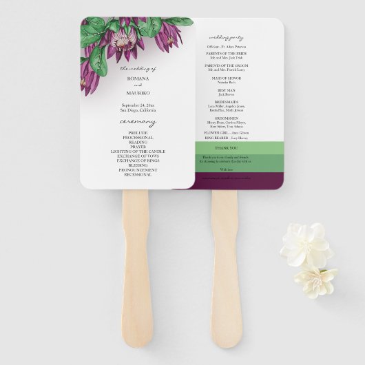 Deep Paarse King Protea Waterverf Art Handwaaier (Voorkant en achterkant)