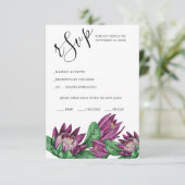 Deep Paarse King Protea Waterverf Art RSVP Kaartje (Staand voorkant)