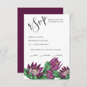 Deep Paarse King Protea Waterverf Art RSVP Kaartje (Voorkant / Achterkant)