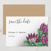 Deep Paarse King Protea Waterverf Art Save The Date (Voorkant / Achterkant)