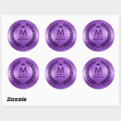 Deep-Paarse Laurel Wreath on Shiny Paars Ronde Sticker (Vel)