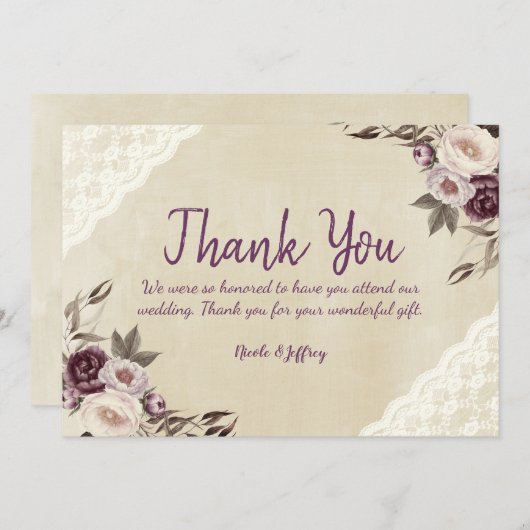 Deep Paarse pioenen bloemenbruiloft bedankje Bedankkaart (Voorkant / Achterkant)