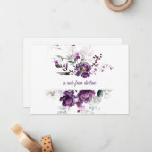 Deep Paarse Pioenenkaarten Notitiekaartje (Voorkant / Achterkant in situ)