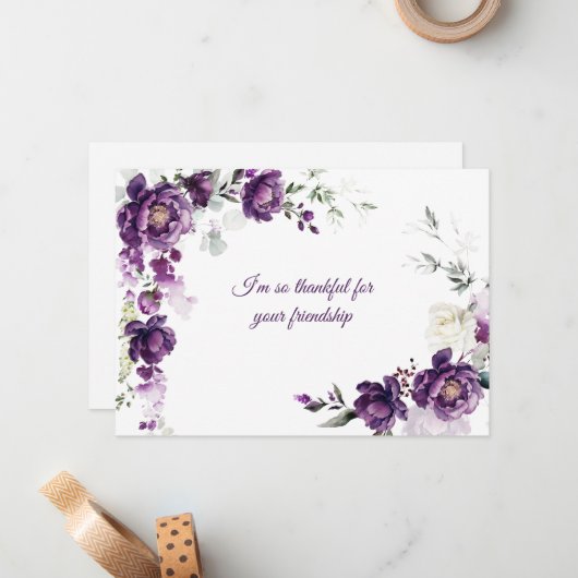 Deep Paarse Pioenenkaarten Notitiekaartje (Voorkant / Achterkant in situ)