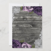 Deep Paarse Rozen Grijze Rustic White Lace Wedding Kaart (Achterkant)