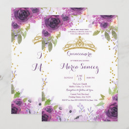 Deep Paarse Rozen Mis Quince Uitnodiging