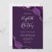 Deep Paarse Silver Agate Corners Weddenschap Kaart (Voorkant)