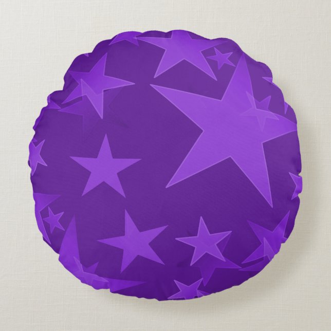 Deep Paarse Stars Round Sierkussen Rond Kussen (Voorkant)