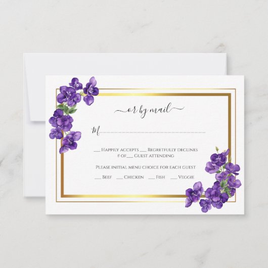 Deep Paarse Violets Reactie Kaart (Achterkant)