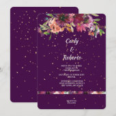Deep Paarse Vivid Floral Gold Confetti Wedding Kaart (Voorkant / Achterkant)