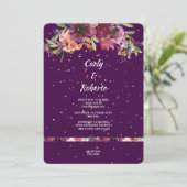 Deep Paarse Vivid Floral Gold Confetti Wedding Kaart (Staand voorkant)