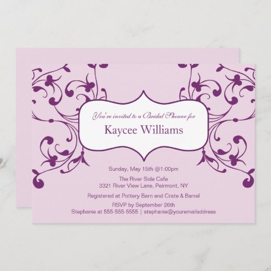 Deep Paarse Vlaanderen Bridal Shower Kaart (Voorkant / Achterkant)