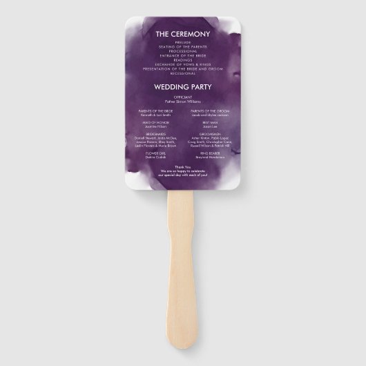 Deep Paarse Waterverf Wedding Program Hand Fan Handwaaier (Achterkant)