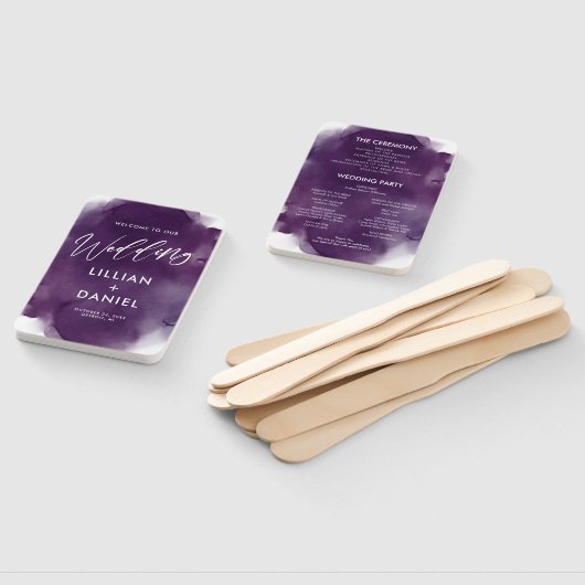 Deep Paarse Waterverf Wedding Program Hand Fan Handwaaier (Niet-gemonteerd)