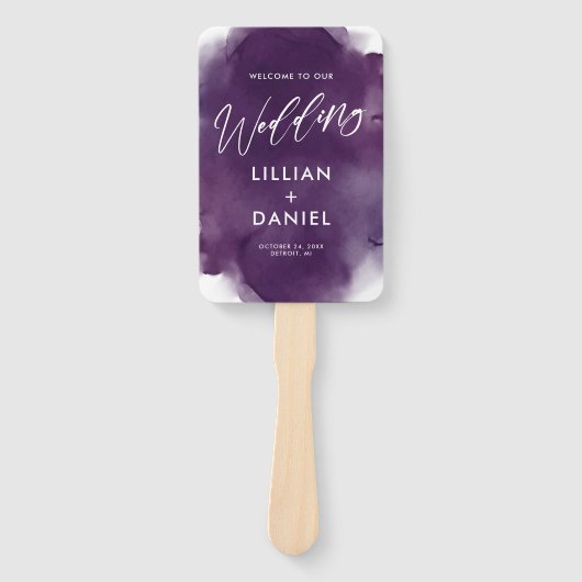 Deep Paarse Waterverf Wedding Program Hand Fan Handwaaier (Voorkant)