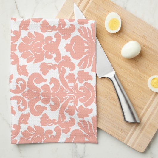 Deep Peach Damask Theedoek (Quarter Fold)