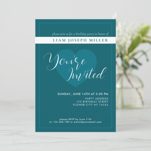 Deep Petrol Custom Script Verjaardag Uitnodiging (Staand voorkant)