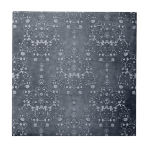 Deep Pewter Silvery Grey Floral Damask Pattern Tegeltje