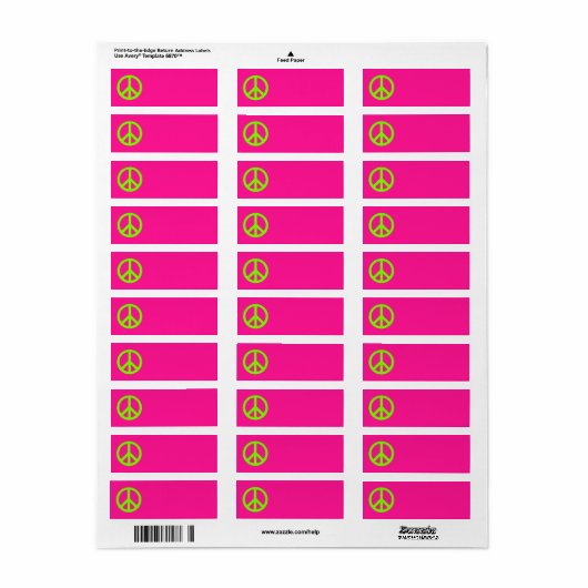Deep Pink and Chartreuse Peace Symbol Etiket (Full Sheet)