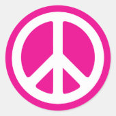 Deep Pink and White Peace Symbol Ronde Sticker (Voorkant)