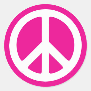 Deep Pink and White Peace Symbol Ronde Sticker
