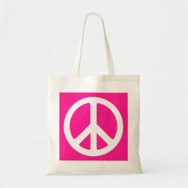Deep Pink and White Peace Symbol Tote Bag
