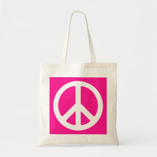 Deep Pink and White Peace Symbol Tote Bag (Voorkant)