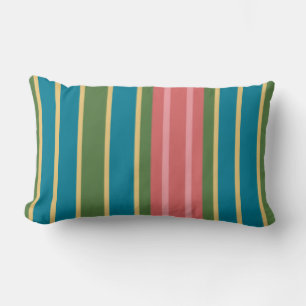 Deep Pink, Blue, Green Striped Lumbar Pillow Kussen