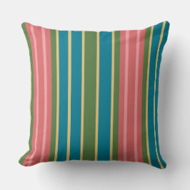 Deep Pink, Blue, Green Striped Pillow of Cushion Kussen