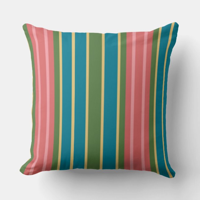 Deep Pink, Blue, Green Striped Pillow of Cushion Kussen (Voorkant)
