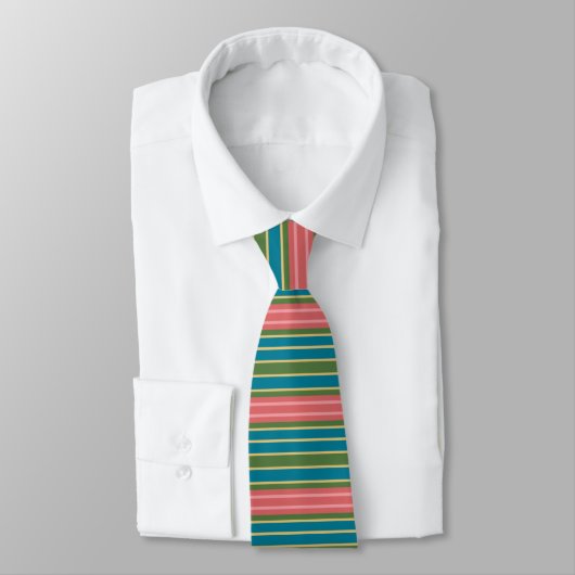 Deep Pink, Blue, Green Striped Unisex Necktie Stropdas (Gebonden)