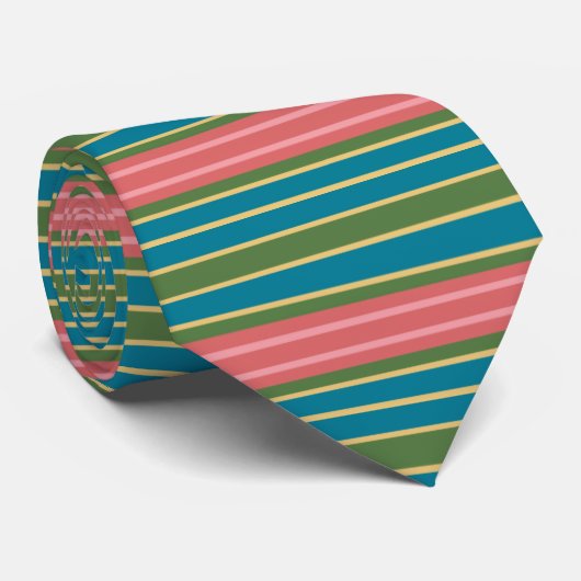 Deep Pink, Blue, Green Striped Unisex Necktie Stropdas (Opgerold)