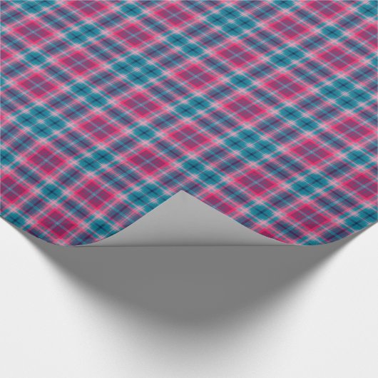 Deep Pink Blue Tartan Gingham Patroon Cadeaupapier (Hoek)