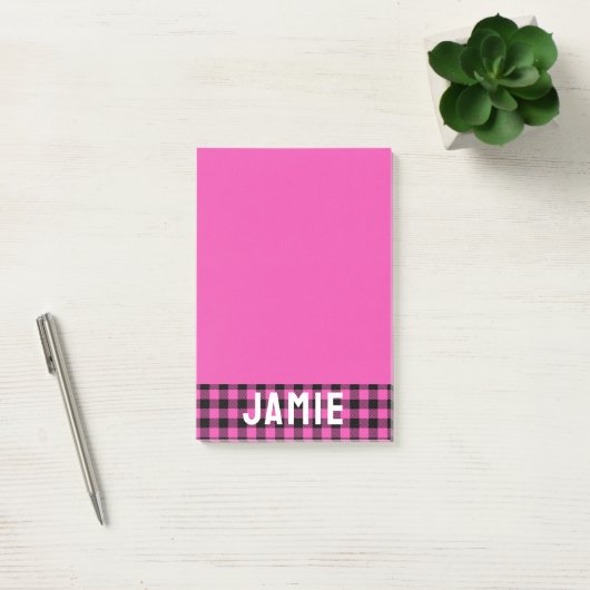 Deep Pink Buffalo Check Witte Naam Post-it® Notes (Kantoor)
