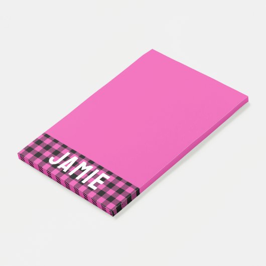 Deep Pink Buffalo Check Witte Naam Post-it® Notes (Schuin)