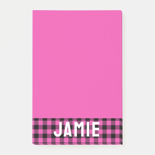 Deep Pink Buffalo Check Witte Naam Post-it® Notes (Voorkant)