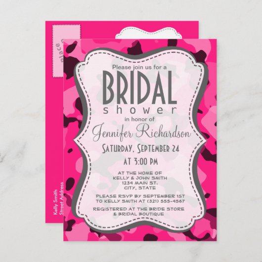 Deep Pink Camo; Camouflage Uitnodiging Briefkaart (Voorkant / Achterkant)