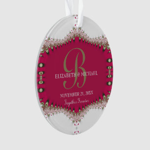 Deep Pink Creme Kant Bruiloft Jubileum Keepsake Ornament