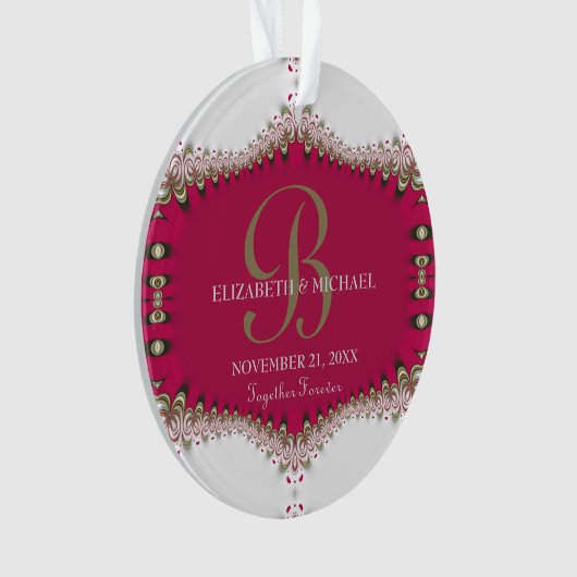 Deep Pink Creme Kant Bruiloft Jubileum Keepsake Ornament (voorkant)